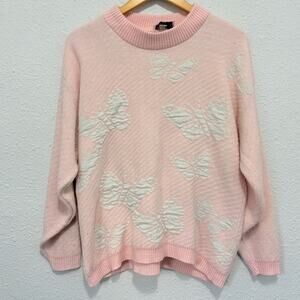 Vintage Butterfly Sweater Pink Oversized Feminine Girly Dainty Fairy 90s